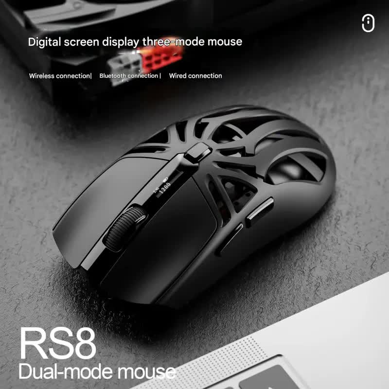 Tri-Mode Wireless Gaming Mouse – 1KHz Polling Rate, 10000 DPI, LED Digital Display, Lightweight 73g – Black