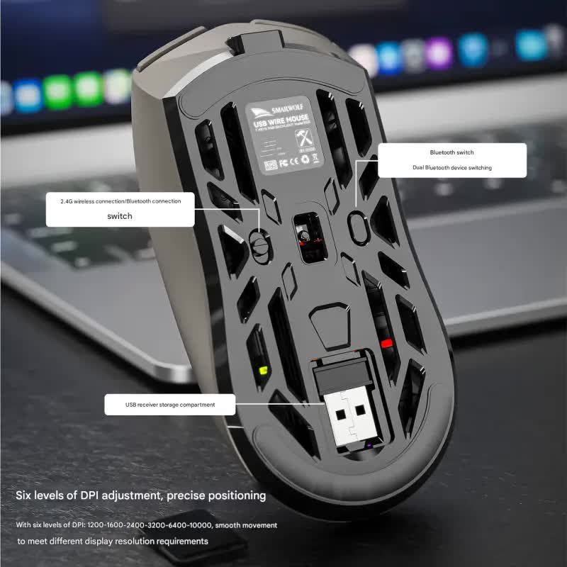 Tri-Mode Wireless Gaming Mouse – 1KHz Polling Rate, 10000 DPI, LED Digital Display, Lightweight 73g – Black