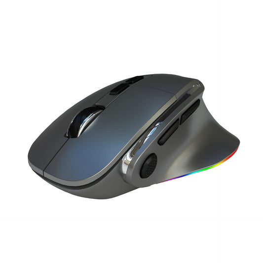 Ergonomic Vertical Wireless Mouse – Dual Mode (2.4G + Bluetooth), RGB Lighting, Rechargeable 500mAh – Gray