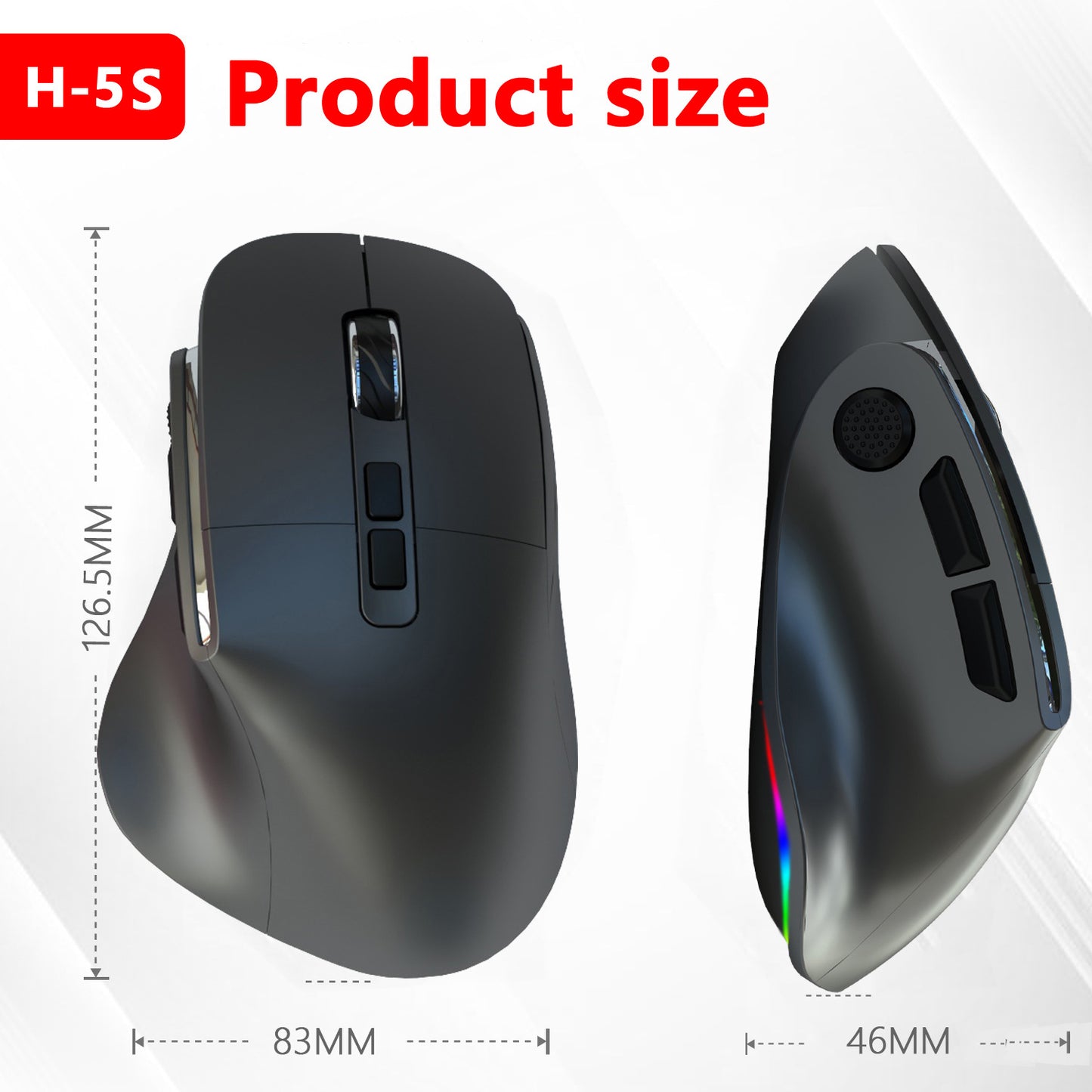 Ergonomic Vertical Wireless Mouse – Dual Mode (2.4G + Bluetooth), RGB Lighting, Rechargeable 500mAh – Gray