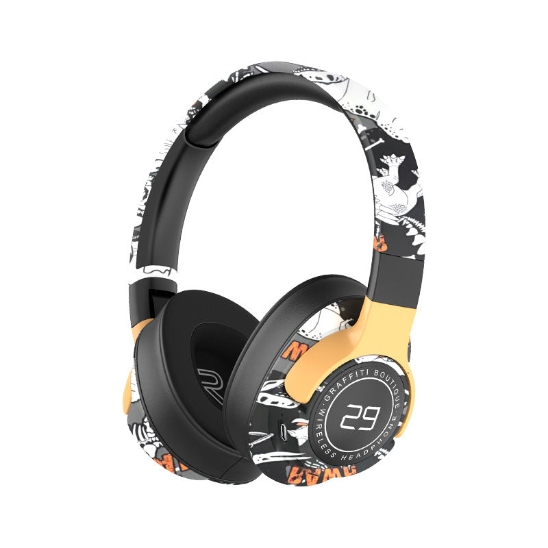 Trendy Graffiti Wireless Over-Ear Headphones – Bluetooth 5.1, HiFi 360° Surround Sound, 12H Playtime, Low Latency – Black