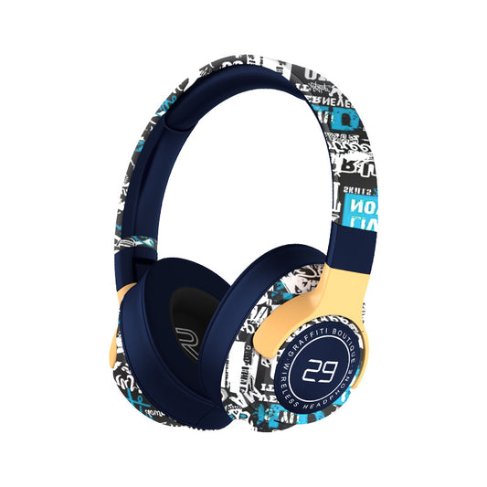 Trendy Graffiti Wireless Over-Ear Headphones – Bluetooth 5.1, HiFi 360° Surround Sound, 12H Battery Life, Low Latency – Blue