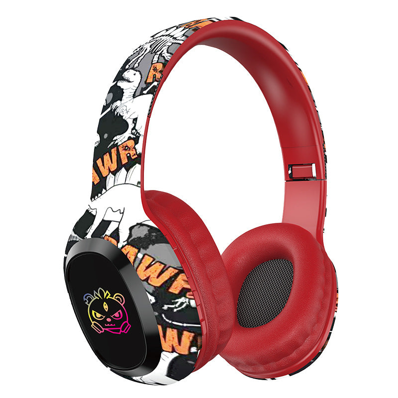 Wireless Over-Ear Headphones with Graffiti Design – Bluetooth 5.3, HiFi Sound, RGB Lighting, 8-Hour Playtime – Red