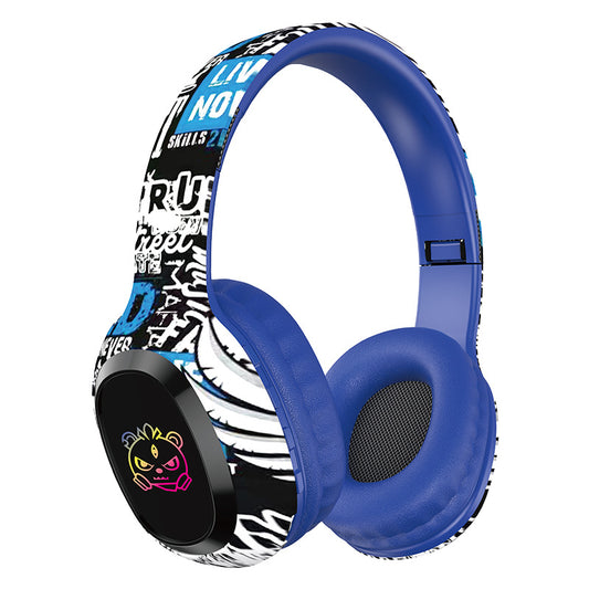 Wireless Over-Ear Headphones with Graffiti Design – Bluetooth 5.3, HiFi Sound, RGB Lights & 8H Playtime (Blue)