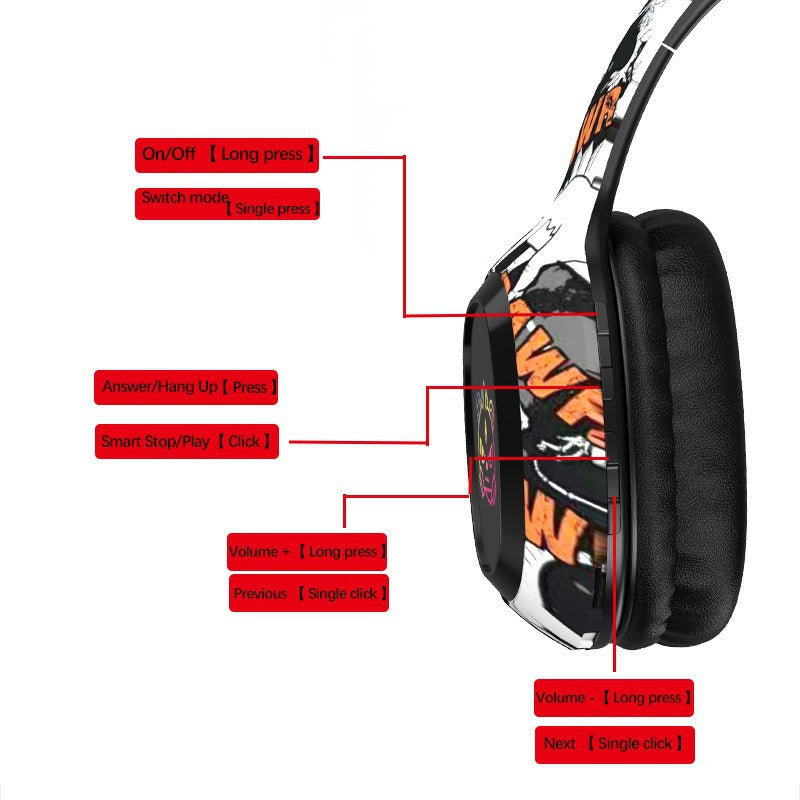Wireless Over-Ear Headphones with Graffiti Design – Bluetooth 5.3, HiFi Sound, RGB Lights & 8H Playtime (Blue)