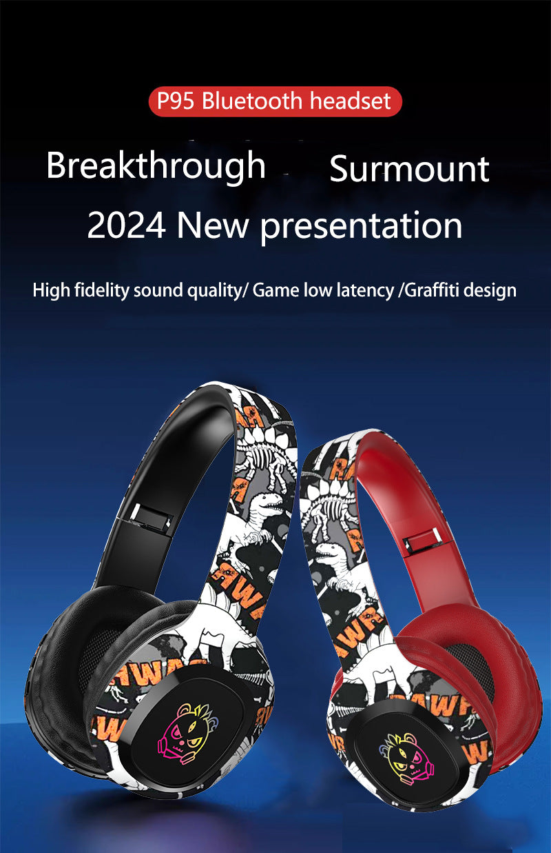 Wireless Over-Ear Headphones with Graffiti Design – Bluetooth 5.3, HiFi Sound, RGB Lights & 8H Playtime (Blue)