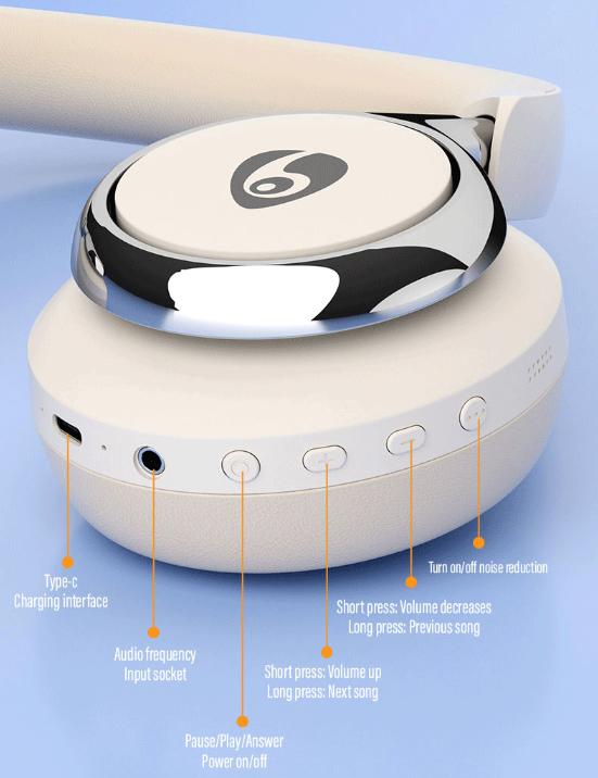 Beige Premium Wireless ANC Headphones – Bluetooth 5.4, 32H Playtime, Foldable Over-Ear Design, Comfort Earpads for Travel & Gaming