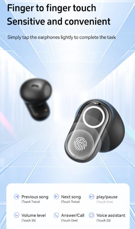 Black Feather-Light TWS Earbuds – Bluetooth 5.4, Hi-Fi Sound, LED Display Case, 60H+ Playtime, Touch Controls