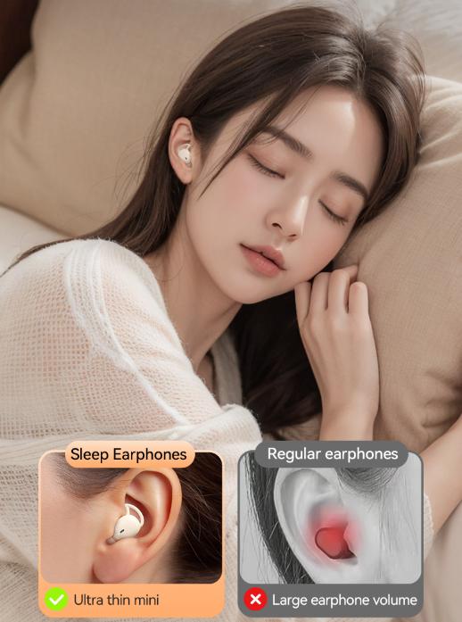 White Wireless Sleep Earbuds – Bluetooth 5.4, Hi-Res Audio, Noise Isolation, 60H Battery Life – Ultra-Comfort Design for Side Sleepers