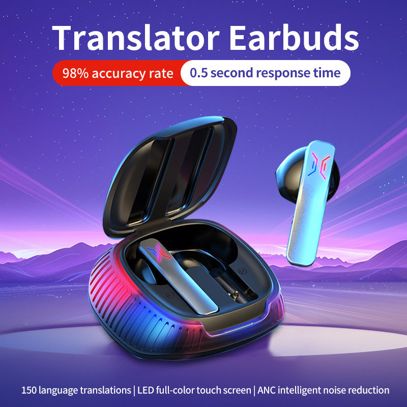 Smart AI Translator Earbuds – Bluetooth 5.3, Noise Reduction, LED Display Charging Case – White