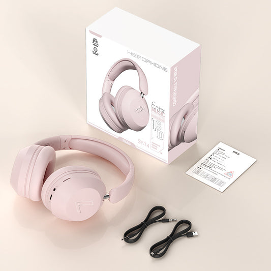 Pink SY-T4 Bluetooth Music Headset – Wireless Over-Ear Headphones with Long Battery Life for Sports & Universal Phone Compatibility