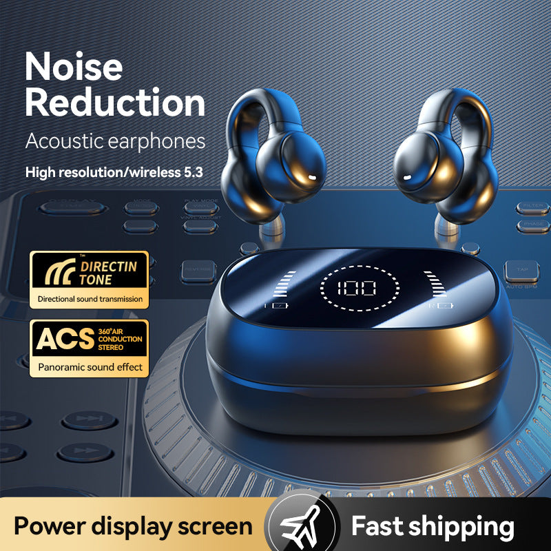 Skin Color Open-Ear Wireless Ear-Clip Earbuds – Bluetooth 5.3 Headphones with LED Display, Hi-Fi Stereo Sound & HD Mic for Sports & Calls