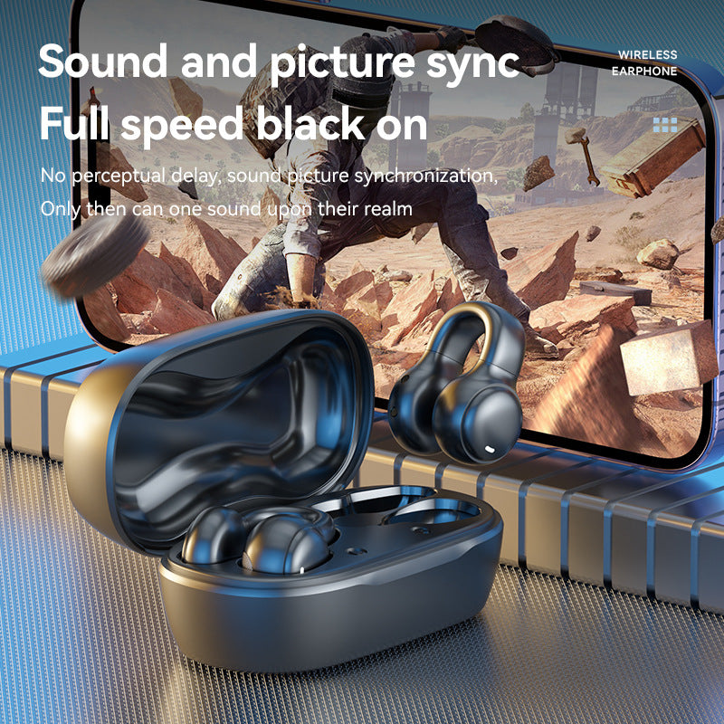 Skin Color Open-Ear Wireless Ear-Clip Earbuds – Bluetooth 5.3 Headphones with LED Display, Hi-Fi Stereo Sound & HD Mic for Sports & Calls
