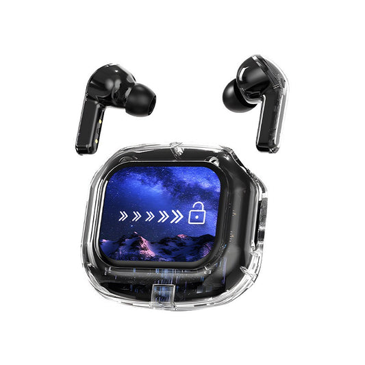 Black Smart TWS Bluetooth 5.4 Earbuds with Full-Color LCD Touchscreen Case – HiFi Stereo Sound & ENC Noise Cancelling
