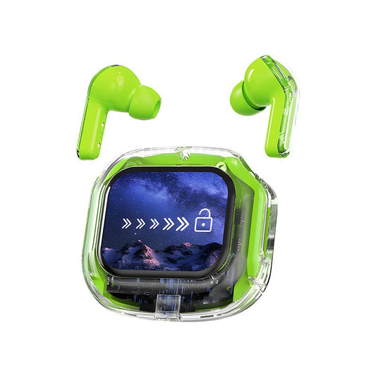 Green Smart TWS Bluetooth 5.4 Earbuds with LCD Touchscreen Charging Case – HiFi Stereo Sound & ENC Noise Cancelling