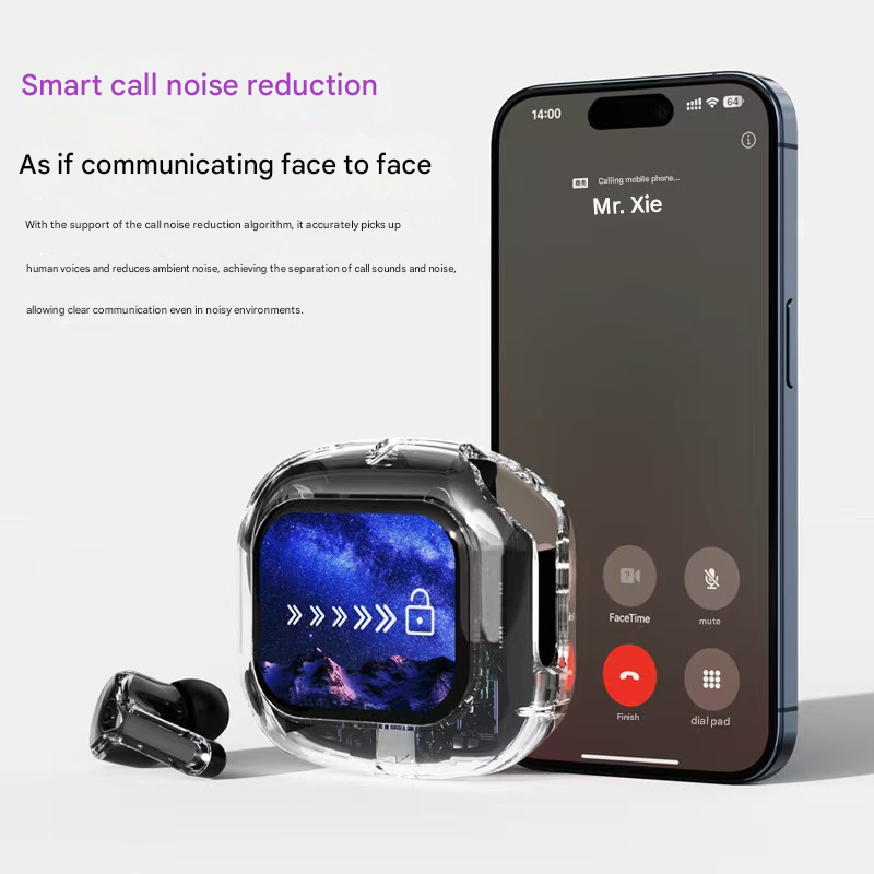 Green Smart TWS Bluetooth 5.4 Earbuds with LCD Touchscreen Charging Case – HiFi Stereo Sound & ENC Noise Cancelling
