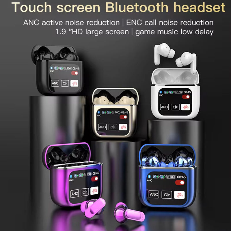 TWS Bluetooth Earbuds with 1.9'' HD Touchscreen Charging Case – ANC/ENC Noise Reduction, Hi-Fi Sound (Champagne