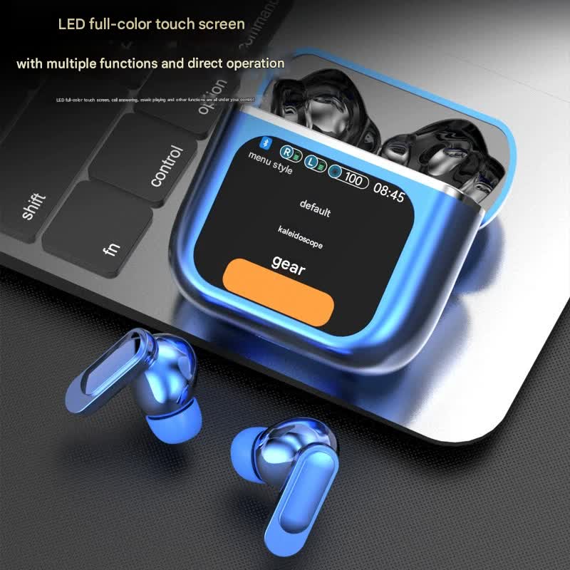 TWS Bluetooth Earbuds with 1.9'' HD Touchscreen Charging Case – ANC/ENC Noise Reduction, Hi-Fi Sound (Champagne