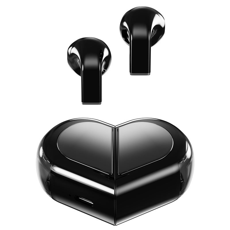 Mini True Wireless Bluetooth 5.3 Earbuds – Heart/Capsule Case, Touch Controls, Auto-Connect – Black