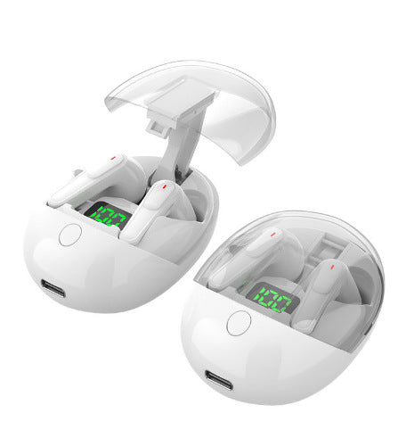 WS Bluetooth 5.3 Earbuds – Pop-Up Lid Case with LED Display, Touch Control, Single/Dual Ear Mode – White
