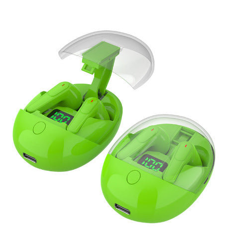 WS Bluetooth 5.3 Earbuds with LED Display & Pop-Up Lid Case – Touch Control, Single/Dual Ear Use – Green