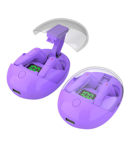 WS Bluetooth 5.3 Wireless Earbuds – Touch Control, LED Display, Pop-Up Lid Case, Single/Dual Ear Mode – Purple