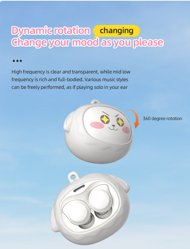 Fun Face-Changing TWS Earbuds with Rotating Case – Bluetooth 5.4 Wireless Earphones, High-Quality Sound (Purple)
