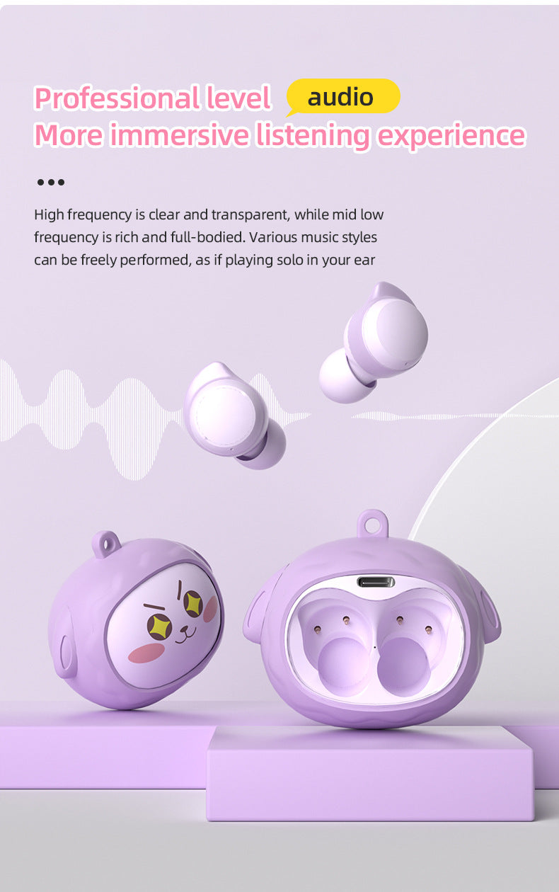 Fun Face-Changing TWS Earbuds with Rotating Case – Bluetooth 5.4 Wireless Earphones, High-Quality Sound (Purple)
