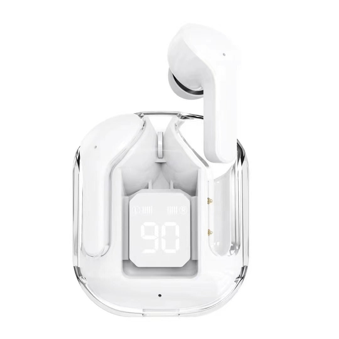 Transparent Capsule TWS Earbuds with LED Display – Bluetooth 5.3, IPX4 Waterproof, Type-C Charging (White)
