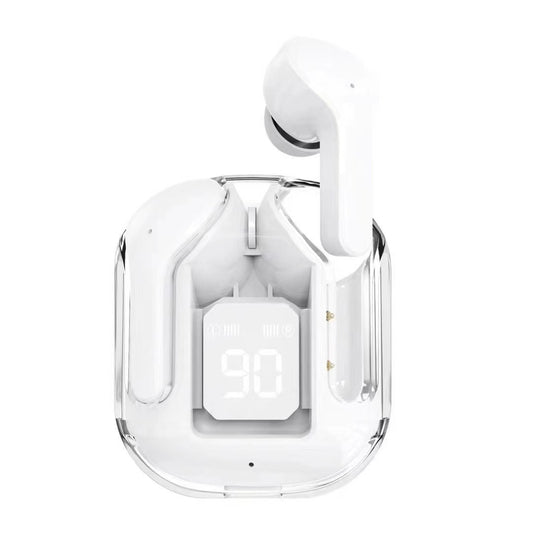 Transparent Capsule TWS Earbuds with LED Display – Bluetooth 5.3, IPX4 Waterproof, Type-C Charging (White)