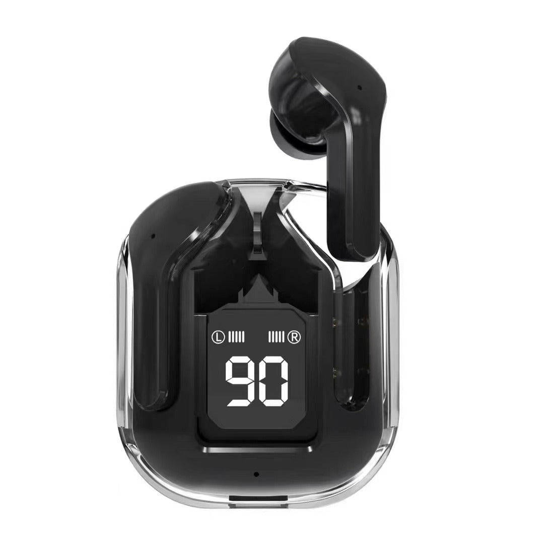 Transparent Capsule TWS Earbuds – Bluetooth 5.3, LED Digital Display, IPX4 Waterproof, Type-C Charging – Black