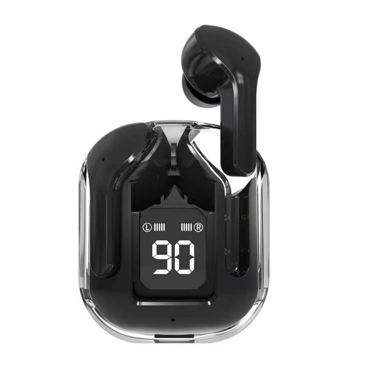 Transparent Capsule TWS Earbuds – Bluetooth 5.3, LED Digital Display, IPX4 Waterproof, Type-C Charging – Black