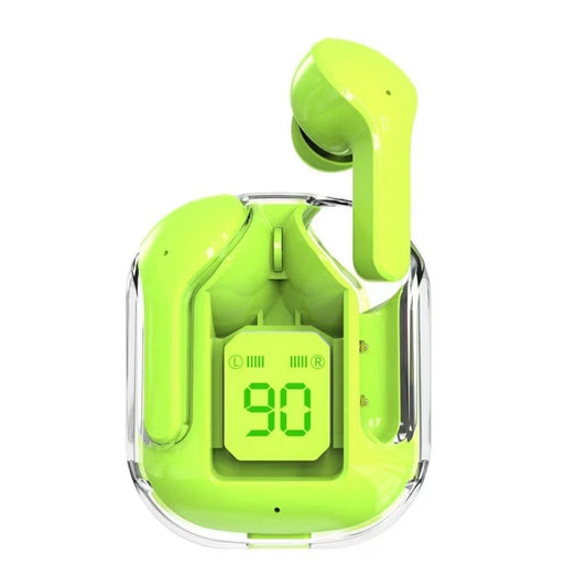 Transparent Capsule TWS Earbuds – Bluetooth 5.3, LED Display, IPX4 Waterproof, Type-C Fast Charging – Green