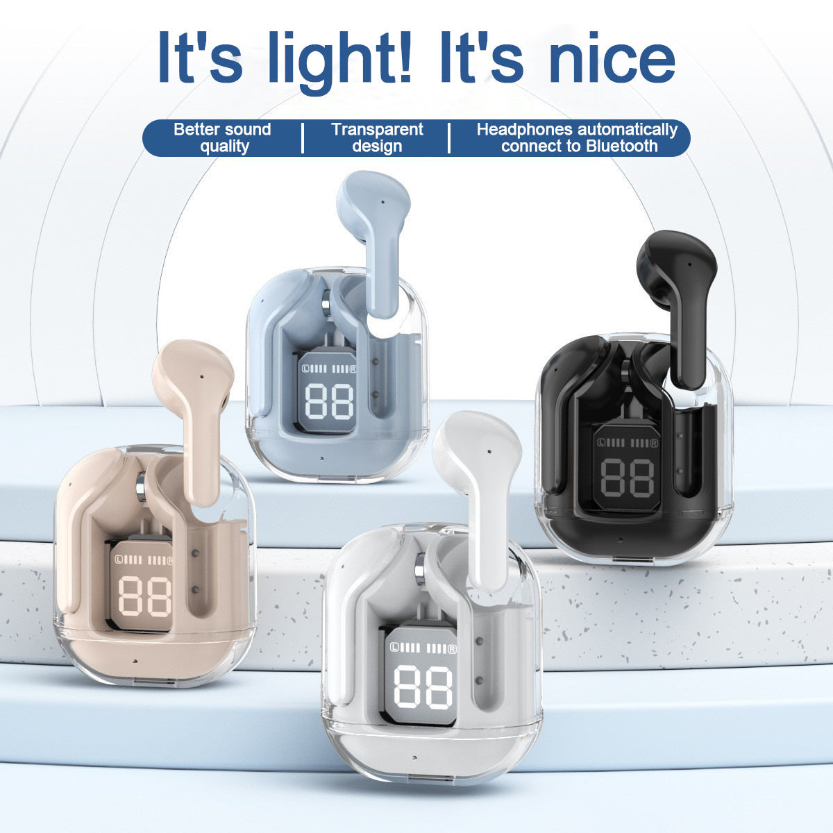 Transparent Capsule TWS Earbuds – Bluetooth 5.3, LED Display, IPX4 Waterproof, Type-C Fast Charging – Green