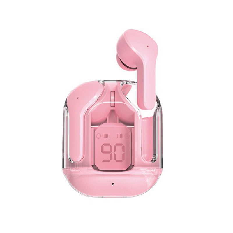 Transparent Capsule TWS Earbuds – Bluetooth 5.3 Wireless Earphones with LED Display, IPX4 Waterproof, Type-C Charging – Pink