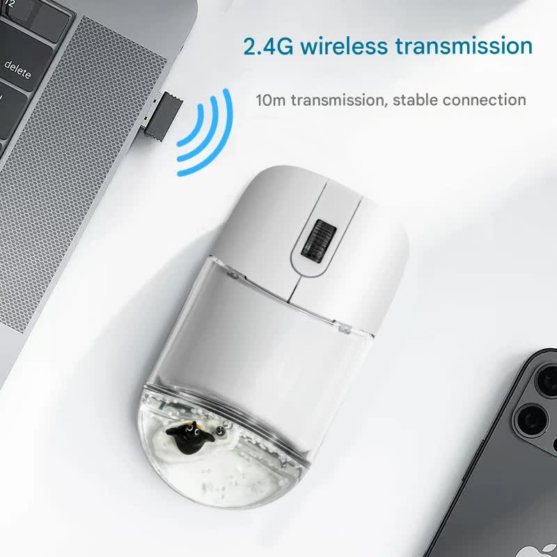 Whimsical 2.4G Wireless Mouse – Floating Animal Design, Silent Click, Ergonomic & Portable – White
