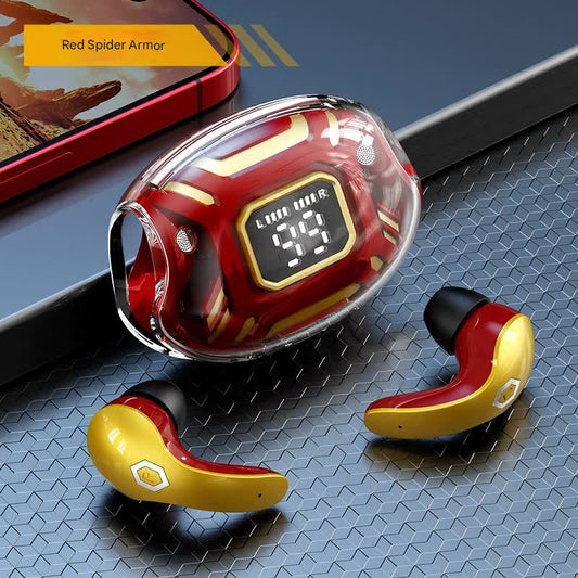 Mecha Style TWS Gaming Earbuds – Bluetooth 5.3, Low Latency, Noise Cancelling, Ear-Hook Design, LED Display Charging Case – Red