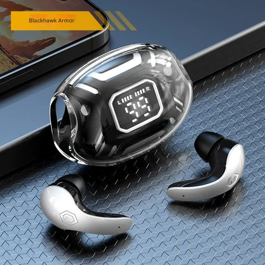 Mecha Style TWS Gaming Earbuds – Bluetooth 5.3, Low Latency, Ear-Hook Design, LED Display Case, Noise Cancelling – Black