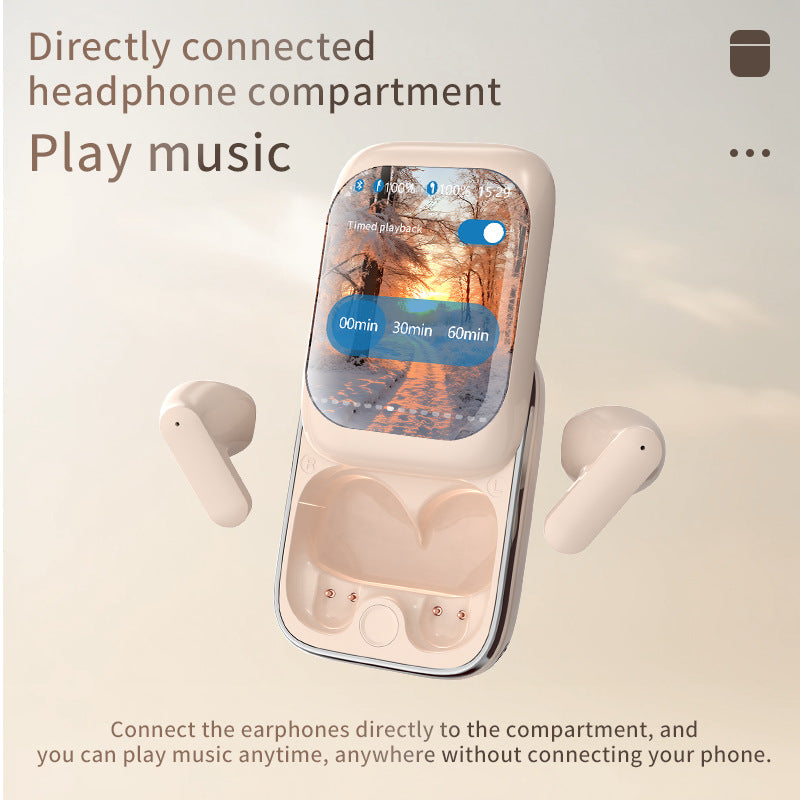 TWS Wireless Earbuds – Bluetooth 5.3, LED Touch Screen Case, HiFi Sound, Music Playback & Game Mode – Beige