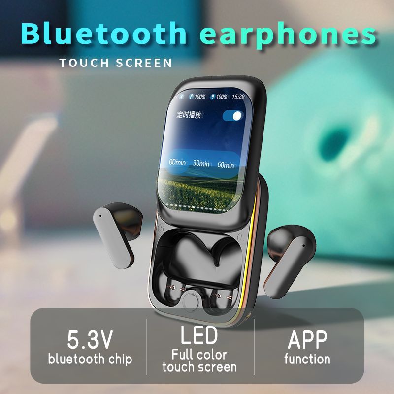 TWS Wireless Earbuds – Bluetooth 5.3, LED Touch Screen Case, HiFi Sound, Music Playback & Game Mode – Beige