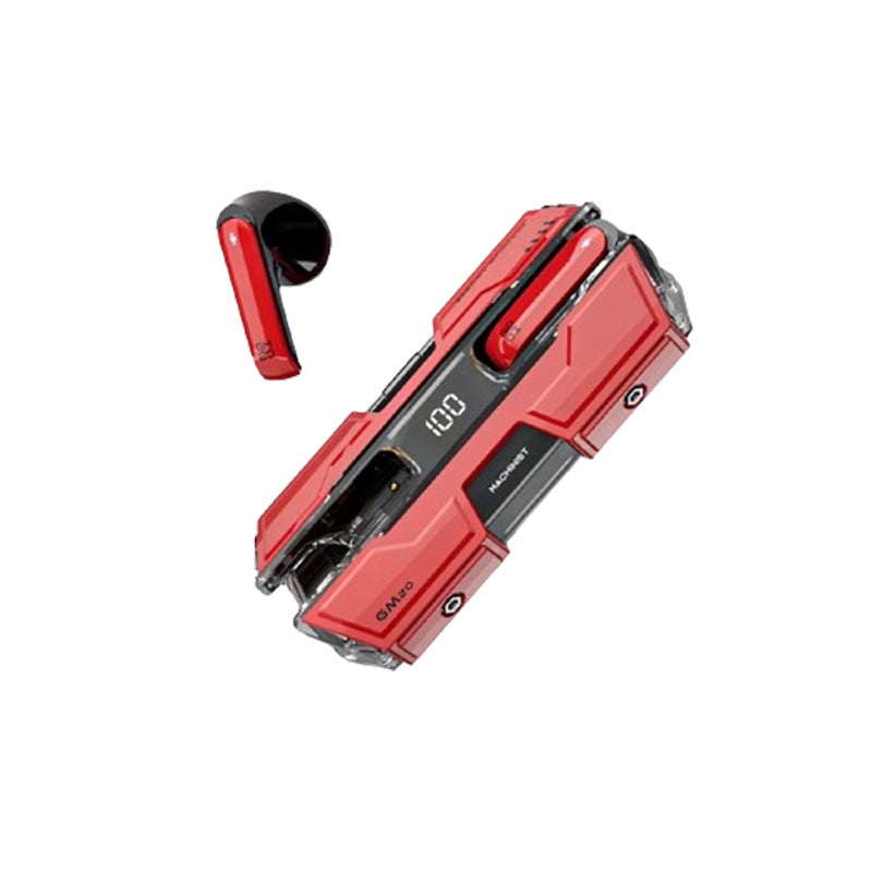 Futuristic TWS Gaming Earbuds – Bluetooth 5.3, Low Latency, Hi-Fi Surround Sound, LED Display Case – Red
