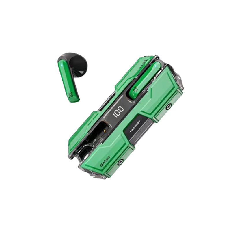 Futuristic TWS Gaming Earbuds – Bluetooth 5.3, Low Latency, HiFi Surround Sound, LED Display – Green