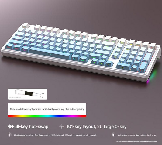 Tri-Mode RGB Mechanical Gaming Keyboard – 102 Keys, Hot-Swappable Switches, 4000mAh Battery, 5-Layer Sound Dampening – Sky Blue on White