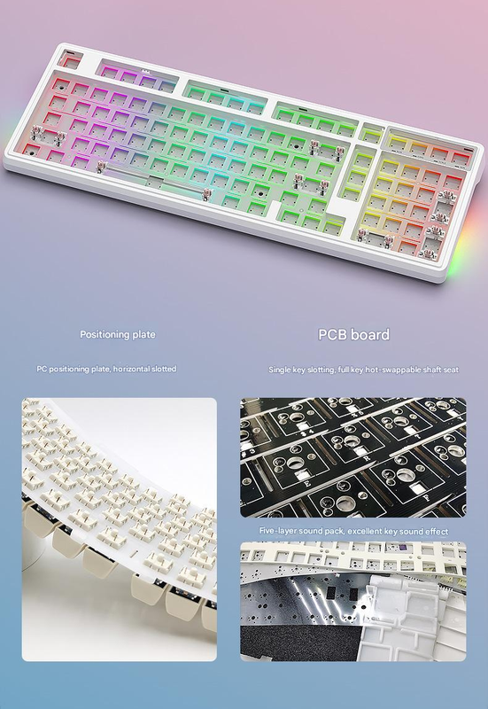 Tri-Mode RGB Mechanical Gaming Keyboard – 102 Keys, Hot-Swappable Switches, 4000mAh Battery, 5-Layer Sound Dampening – Sky Blue on White