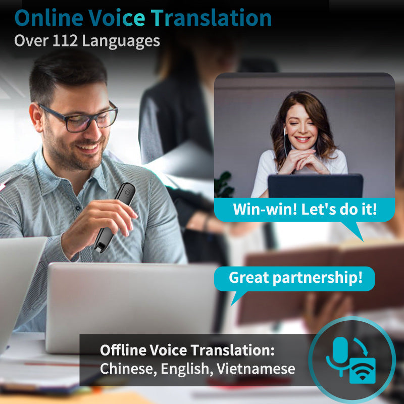 Smart AI Voice Translator Pen – 112+ Languages, Offline Scanning, HD Touchscreen, Real-Time Translation – Black