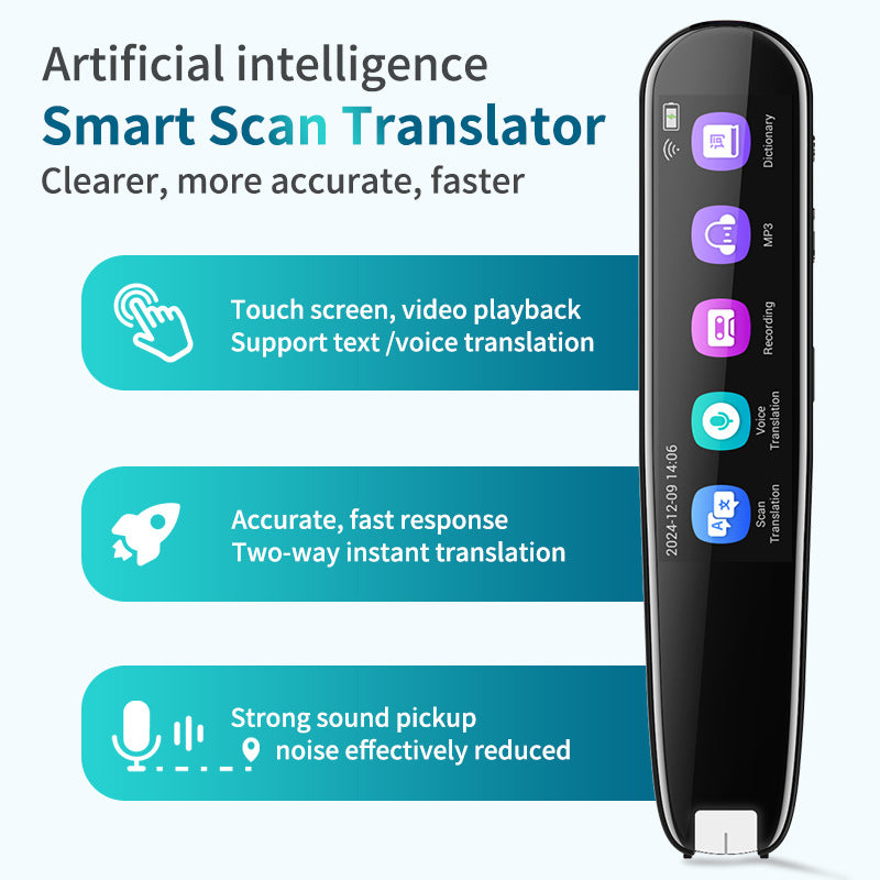 Smart AI Voice Translator Pen – 112+ Languages, Offline Scanning, HD Touchscreen, Real-Time Translation – Black