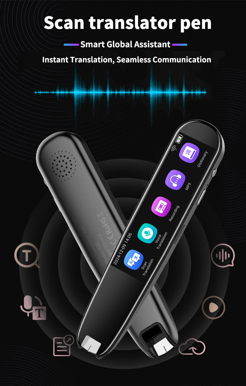 Smart AI Voice Translator Pen – 112+ Languages, Offline Scanning, HD Touchscreen, Real-Time Translation – Black