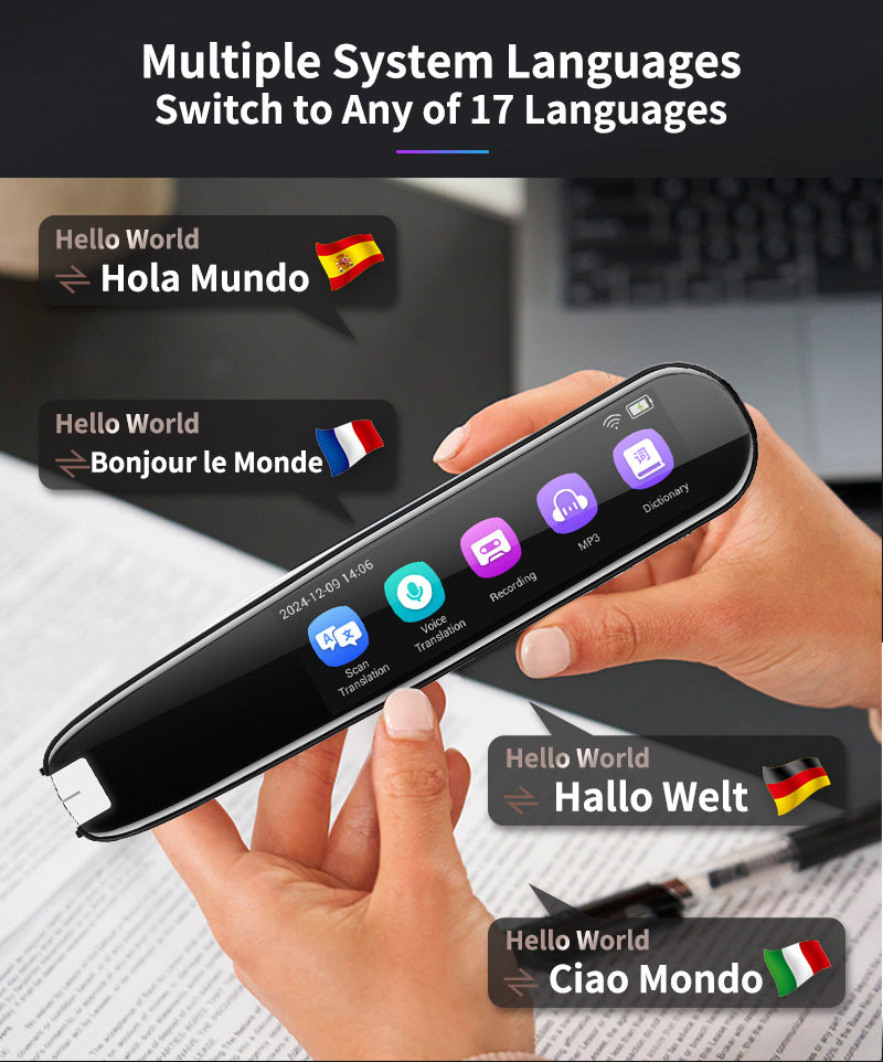 Smart AI Voice Translator Pen – 112+ Languages, Offline Scanning, HD Touchscreen, Real-Time Translation – Black