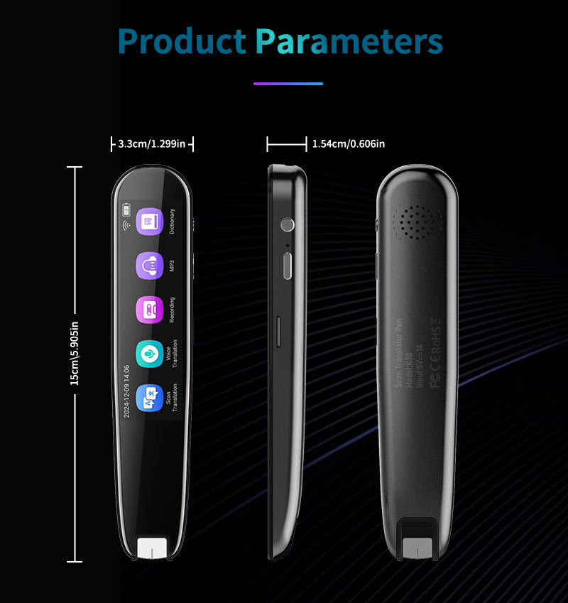 Smart AI Voice Translator Pen – 112+ Languages, Offline Scanning, HD Touchscreen, Real-Time Translation – Black