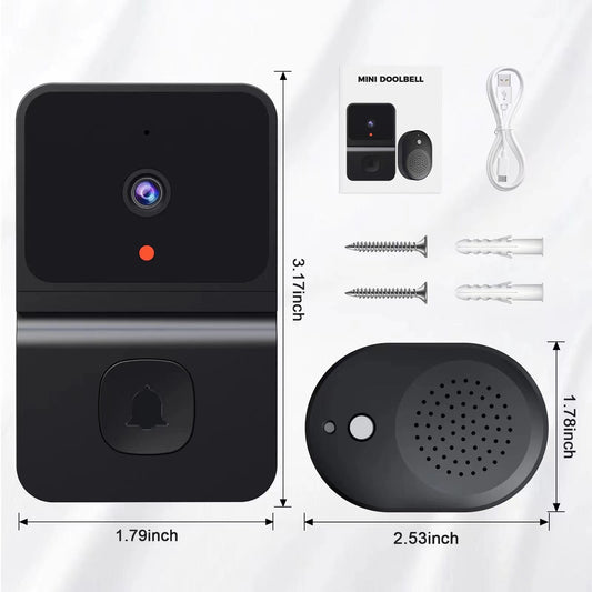 Mini Smart Video Doorbell – 480P Wide-Angle Security Camera with Two-Way Audio, Motion Detection & Night Vision – Black